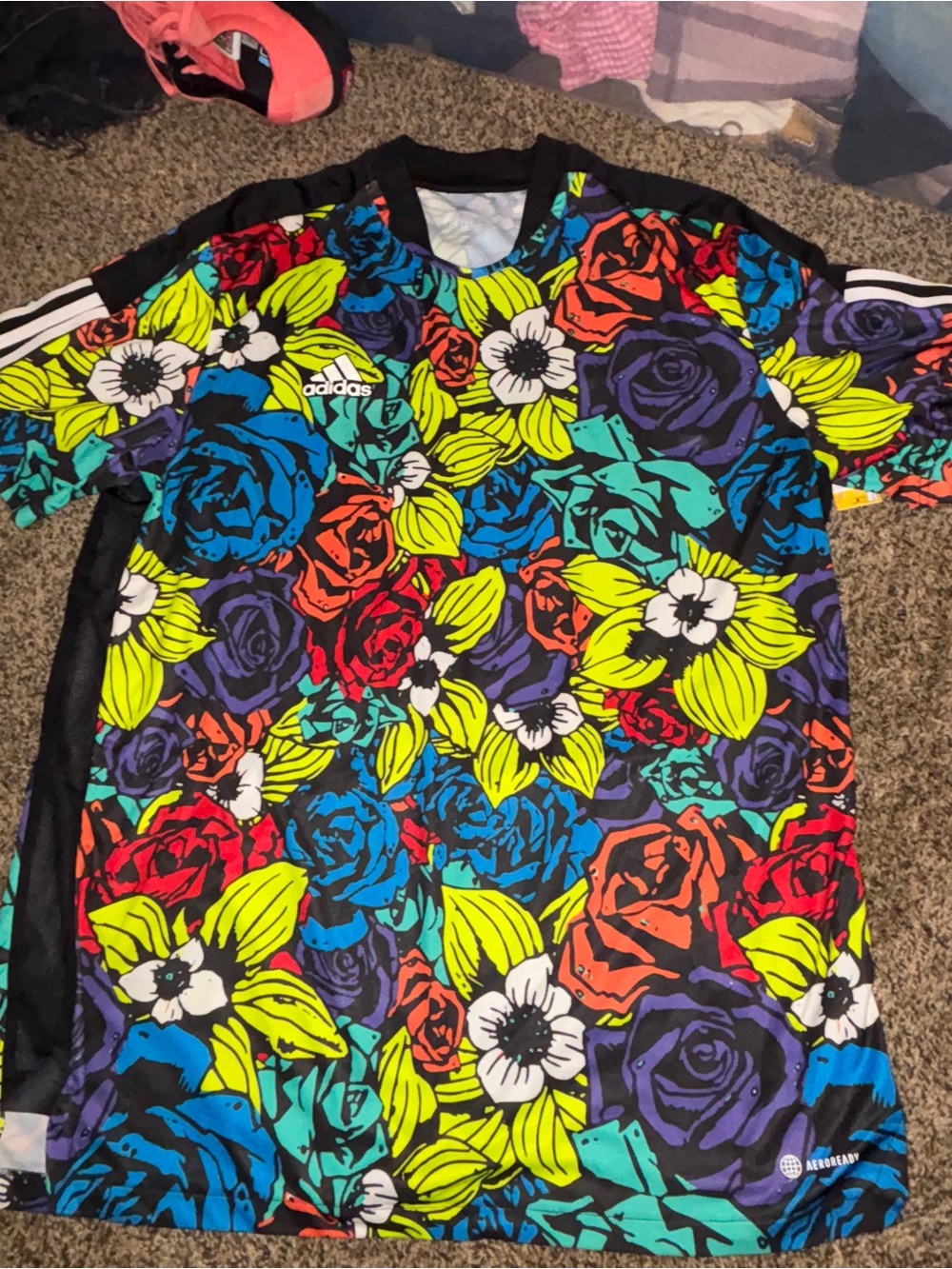 adidas Neon Floral Print Soccer Jersey - Black Base
